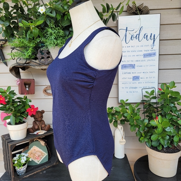 ISLANDER ♡ Gorgeous Navy Blue 1pc Scoop Neck Open Low Back Bralette Swimsuit 10 - Picture 17 of 17